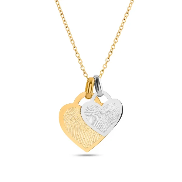 Double Heart Token Fingerprint Necklace