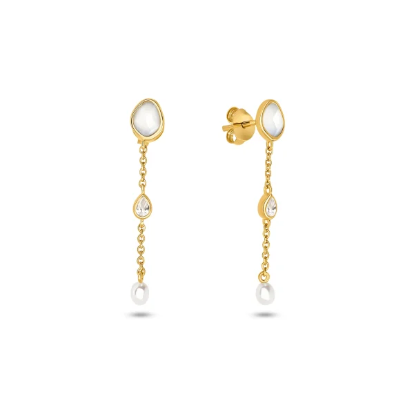 Modern Elegance Quartz & Pearl Drop Earrings