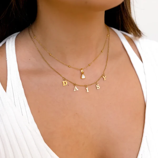 Alternative view of Mini Hanging Letter Name Necklace (Gold)